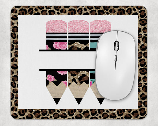 Mousepad Teacher Design Pencil Monogram Leopard Teacher Life Sublimation Design Mouse Pad