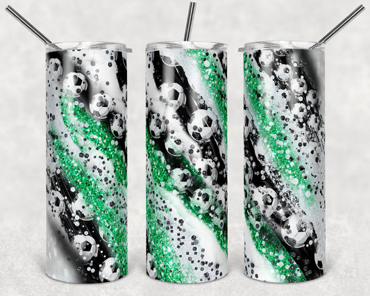 20 oz Skinny Tumbler Sublimation Template Milky Way Glitter Soccer Green Straight Design