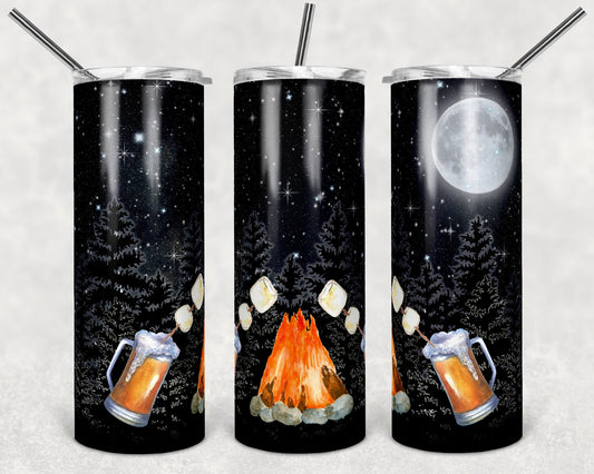 20 oz Skinny Tumbler Camper Camping Night Sky Camping Fire Beer Smore Drinking Sublimation Design tumblers