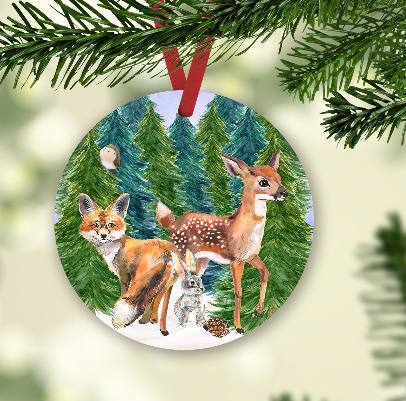 Round Ornament Sublimation Design My 1st First Christmas Woodland Animal Design