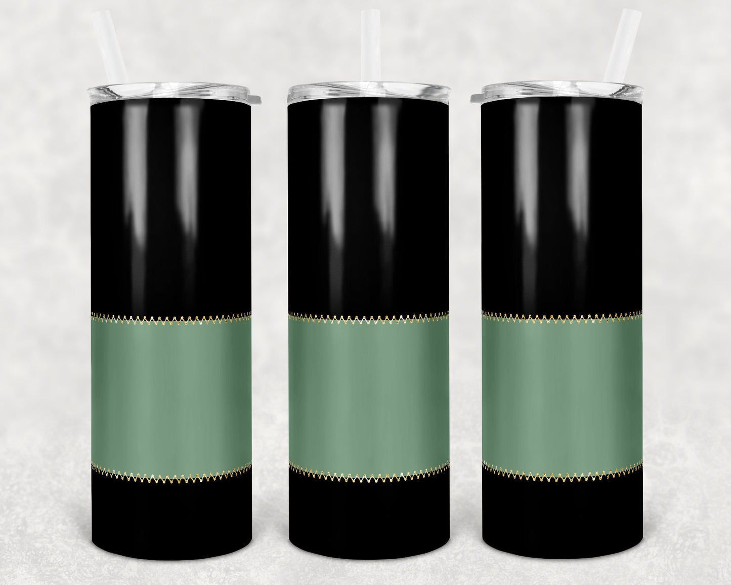 20 oz Skinny Tumbler Sublimation Black background with Sewn Green Label Design