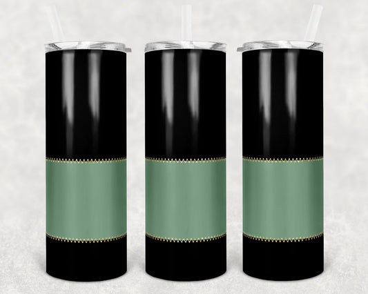 20 oz Skinny Tumbler Sublimation Black background with Sewn Green Label Design