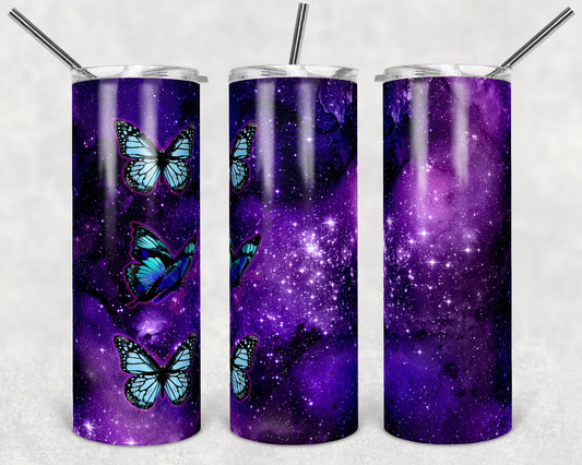 20 oz Skinny Tumbler Butterfly Purple Galaxy Blank to add quote or name Seamless Sublimation Design