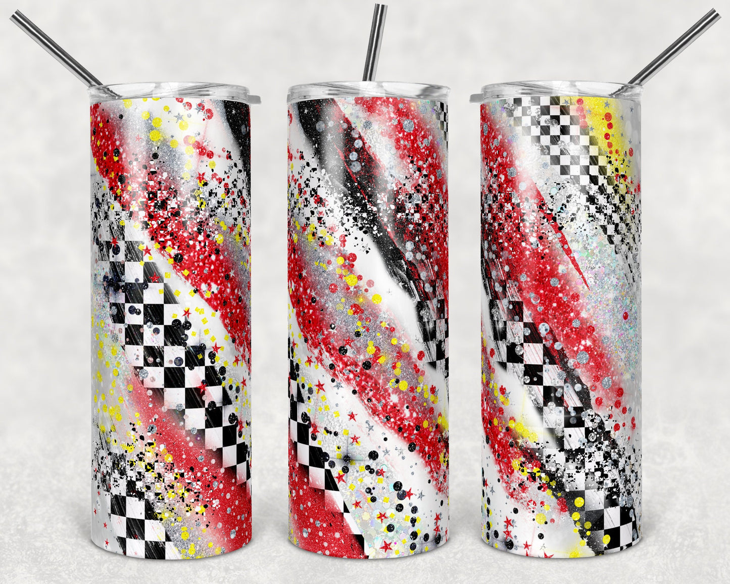 20 oz Skinny Tumbler Sublimation Design Racing Race Milky way Red and Yellow Tumbler