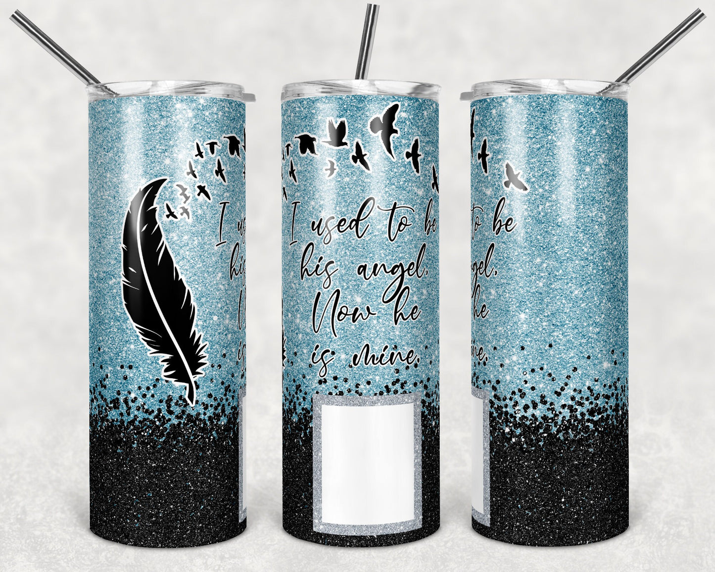 20 oz Skinny Tumbler Memorial with one Picture I used to be his angel now he's mine Sublimation Design