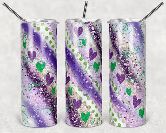 20 oz Skinny Tumbler Sublimation Template Agate Milky Way Purple green Straight polka dot heart Design