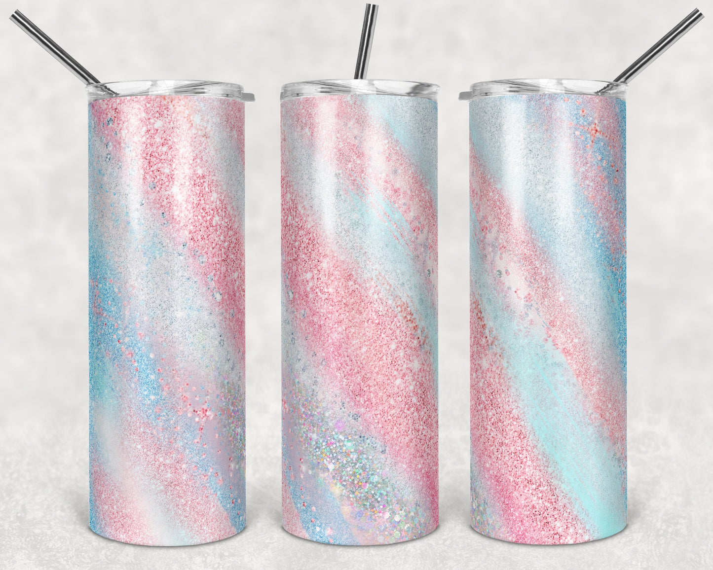 20 oz Skinny Tumbler Sublimation Template Agate Milky Way Soft Blue Pink Straight and Warped Design