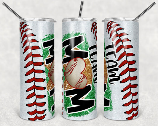 20 oz Skinny Tumbler Baseball Team Mom Glitter Laces Sublimation Design Template Design