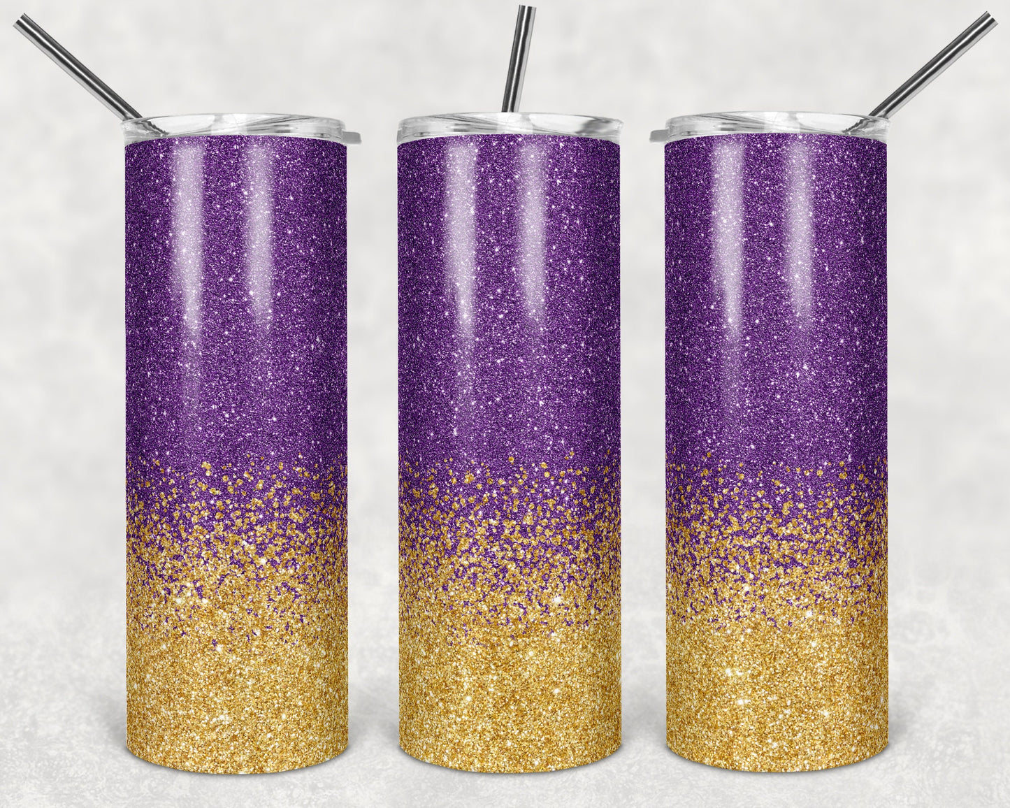 20 oz Skinny Tumbler Sublimation Design Template Glitter Ombre Purple Gold Straight Design