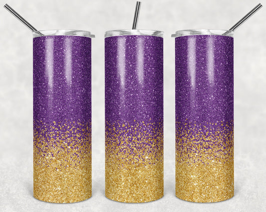 20 oz Skinny Tumbler Sublimation Design Template Glitter Ombre Purple Gold Straight Design