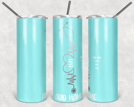 20 oz Skinny Tumbler Sublimation Design Template Aqua Teal Nurse Stethescope Heartbeat Inst tumblers