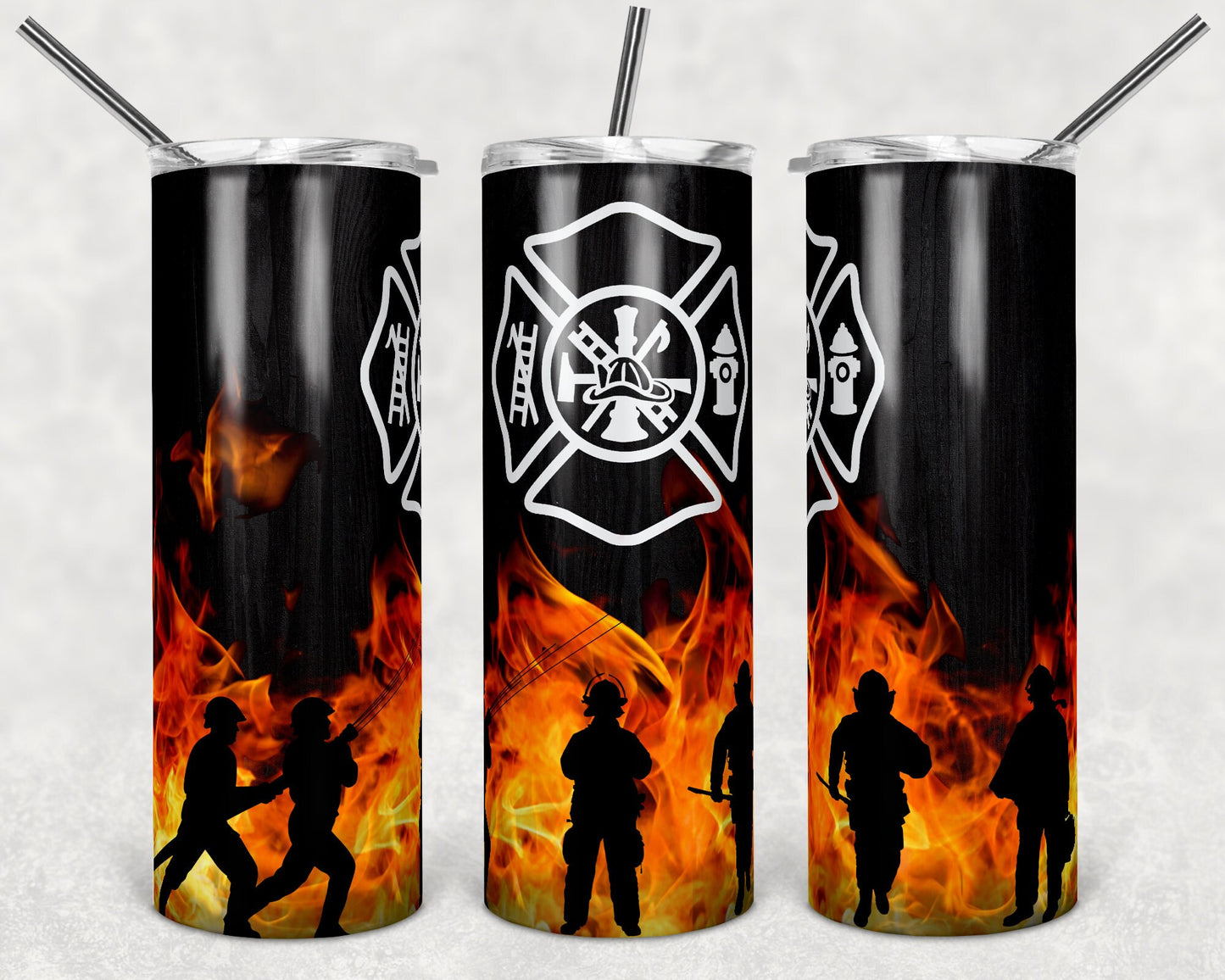 20 oz Skinny Tumbler Sublimation Design Template Firefighter Fire Dept Silhoette Design