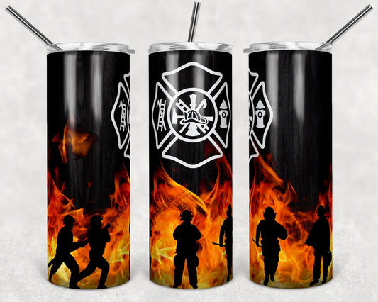 20 oz Skinny Tumbler Sublimation Design Template Firefighter Fire Dept Silhoette Design