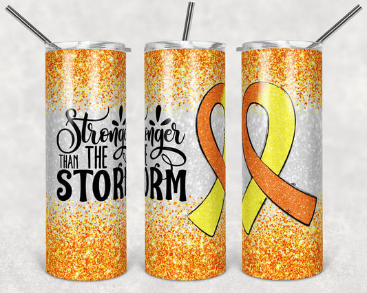 20 oz Skinny Tumbler Sublimation Glitter Orange Yellow Childhood Cancer Awareness Straight and Warped Design tumblers