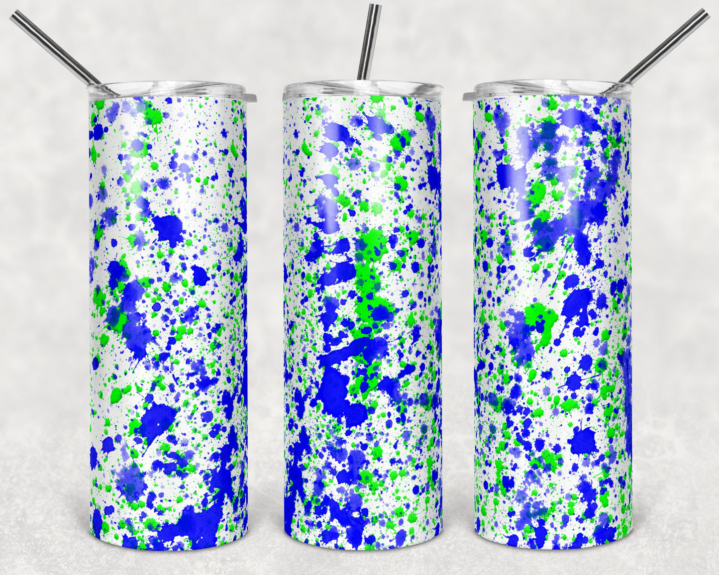 20 oz Skinny Tumbler Sublimation Design Template Green and Blue Power Wash Add School Logo Straight Warped Design