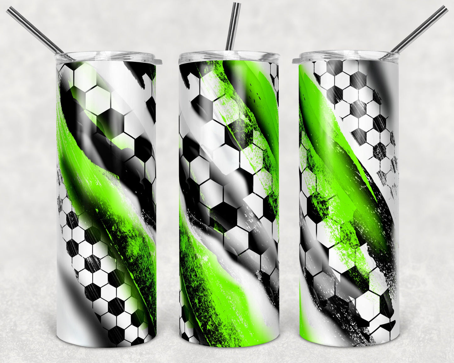 20 oz Skinny Tumbler Sublimation Template Milky Way Solid Lime Green Black Spo Soccer Straight Design tumblers