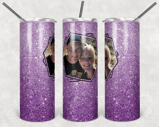 20 oz Skinny Tumbler Sublimation Lavender Purple Glitter Frame Add Text Personalize Template Straight