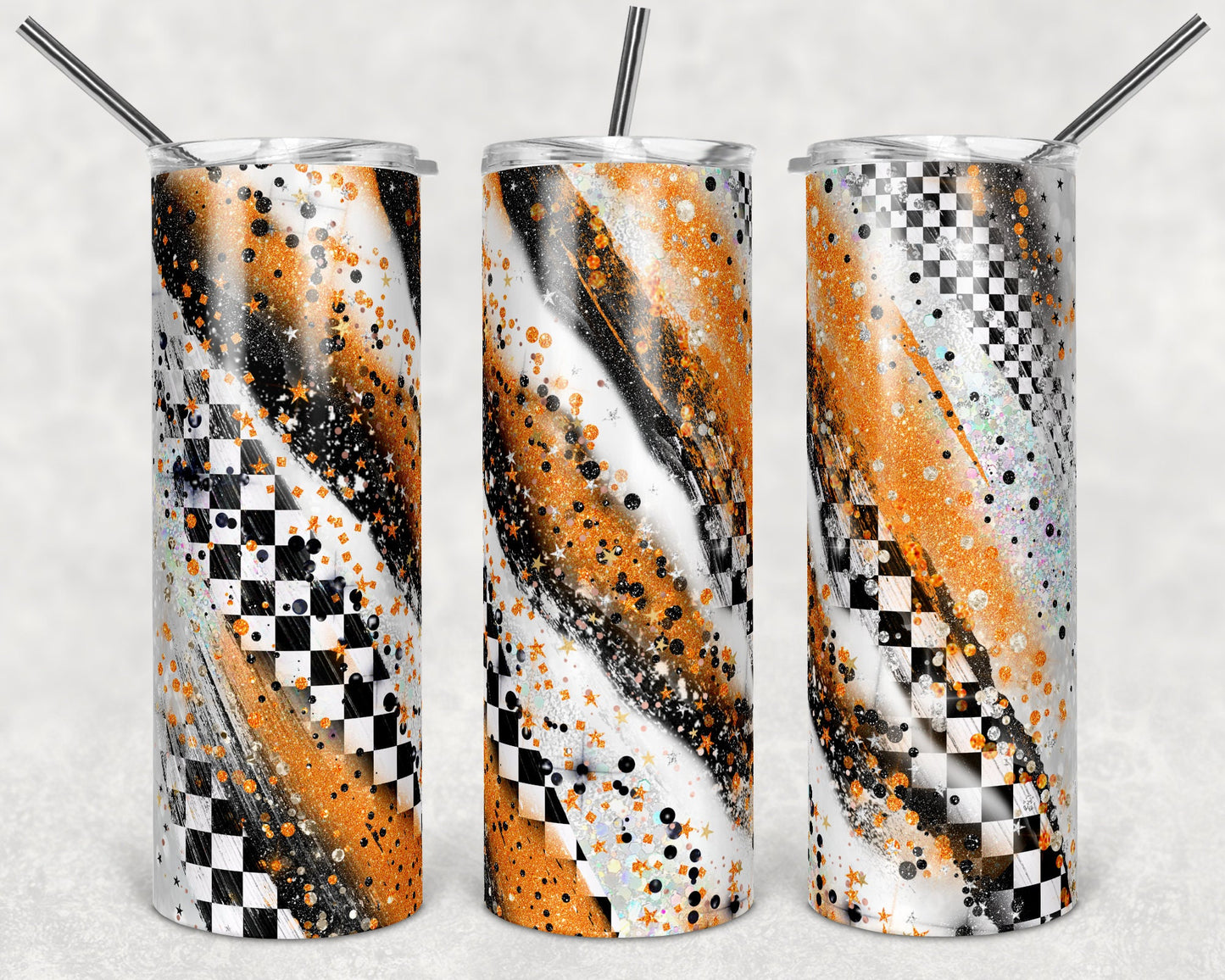 20 oz Skinny Tumbler Sublimation Design Racing Race Milky way Orange and Black Tumbler