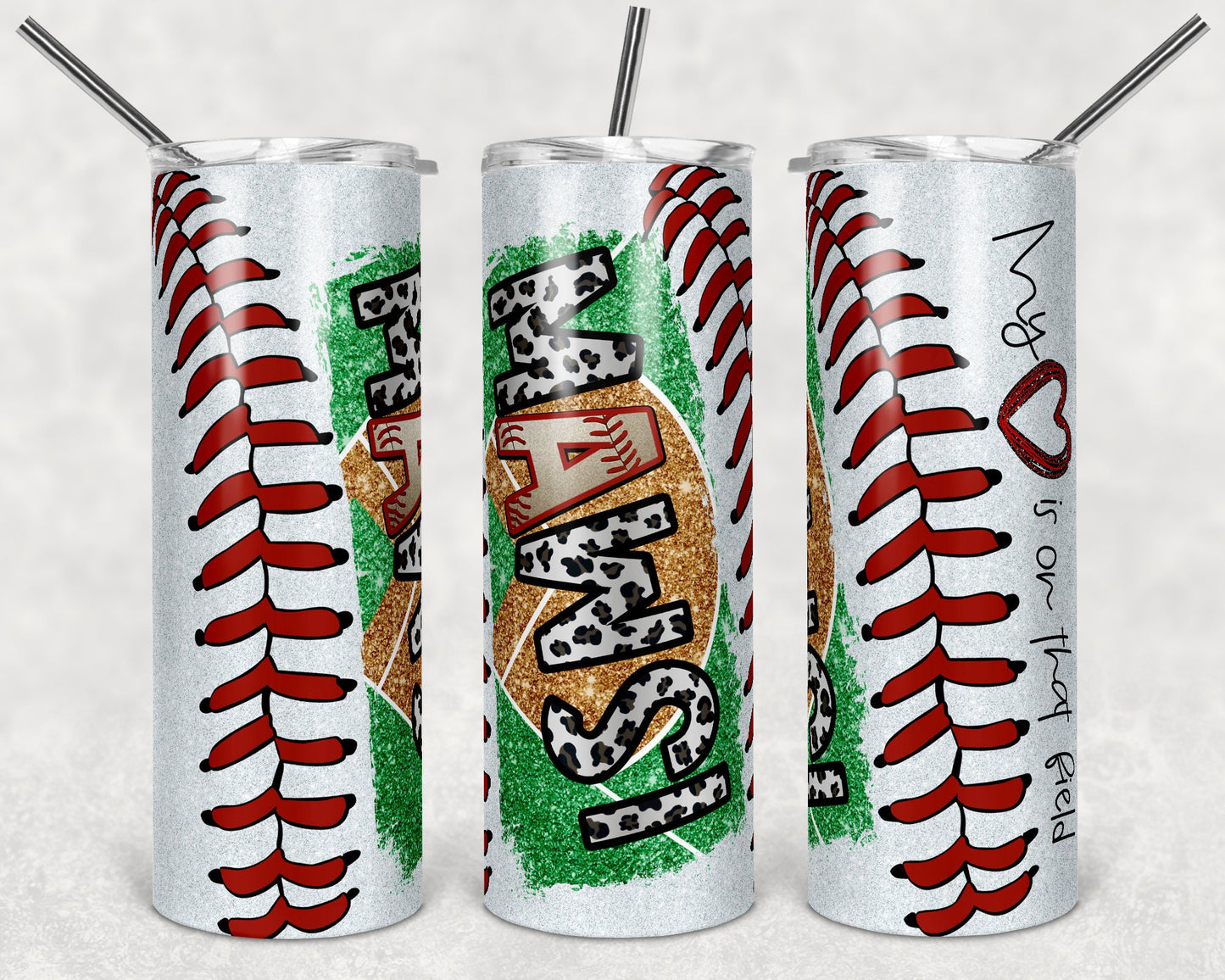 20 oz Skinny Tumbler Baseball Mawsi Glitter Heart on Field Laces Sublimation Design Template Design