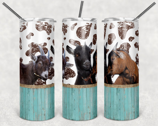 20 oz Skinny Tumbler Sublimation Cow Print Farm Animals Goat Burlap Glitter Design