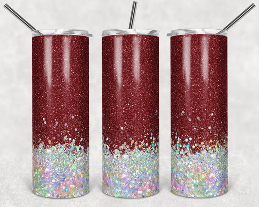 20 oz Skinny Tumbler Sublimation Design Template Glitter Burgundy Maroon Holographic White Straight and Warped Design