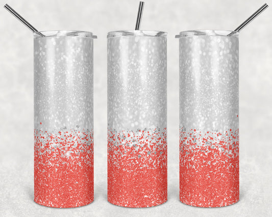 20 oz Skinny Tumbler Sublimation Design Glitter Confetti Coral Straight Design
