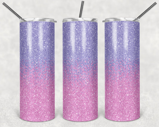 20 oz Skinny Tumbler Sublimation Design Template Glitter Ombre Lavender Purple Pink Straight Warped Design
