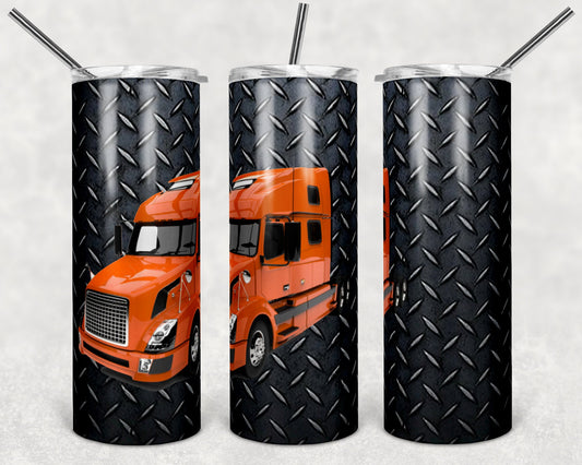 20 oz Skinny Tumbler Sublimation Design Template Orange Semi Truck Diamond Plate Farm