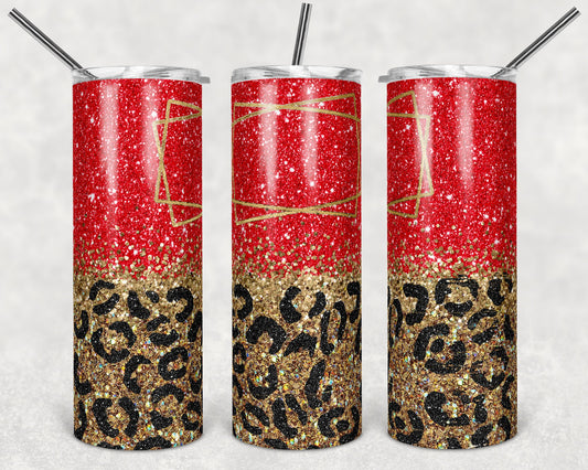 20 oz Skinny Tumbler Blank Frame Leopard Gold RED Glitter Sublimation Design