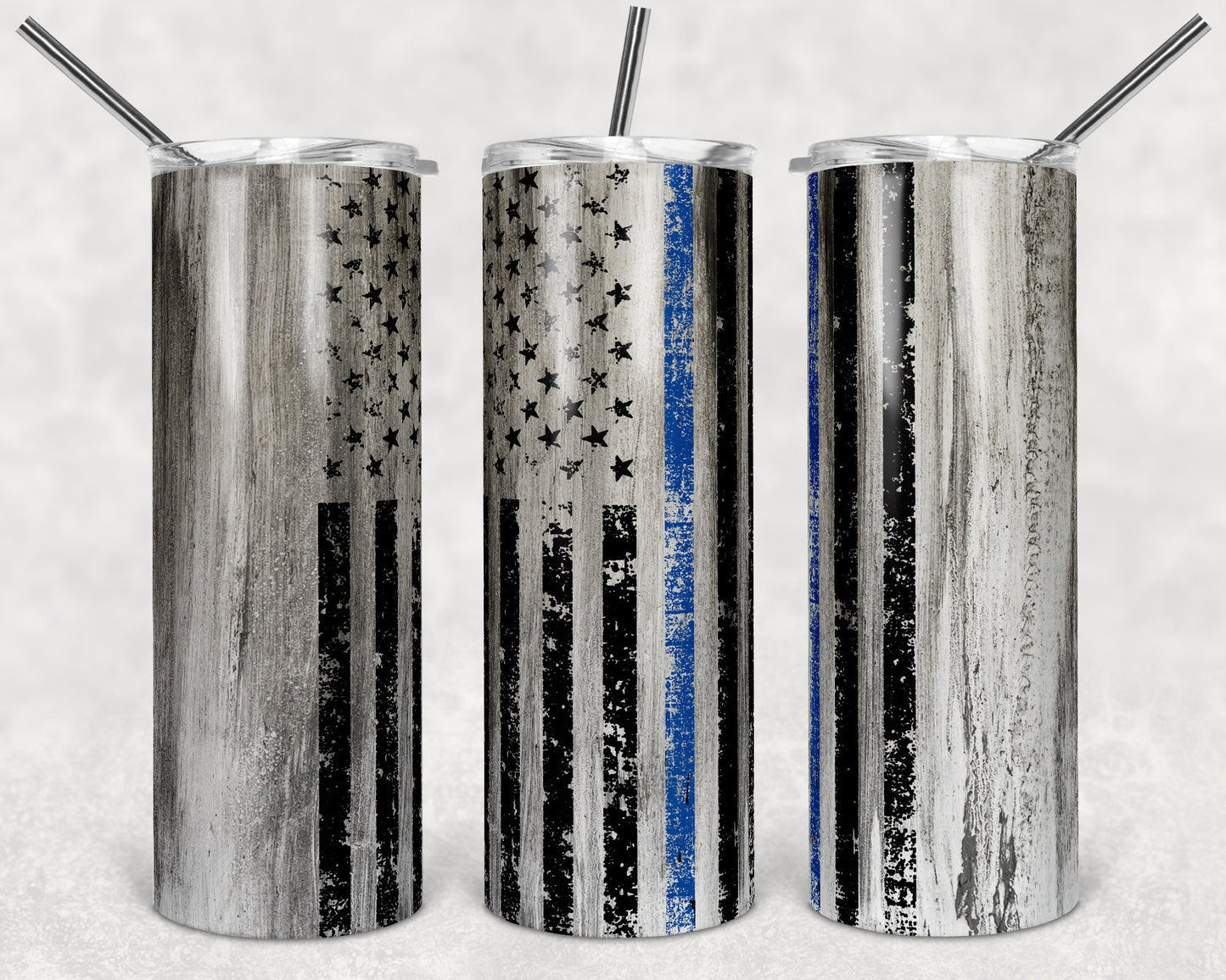 20 oz Skinny Tumbler Sublimation Design Template Blue Line Police Flag distressed Straight Design