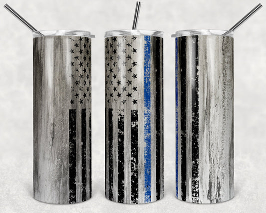 20 oz Skinny Tumbler Sublimation Design Template Blue Line Police Flag distressed Straight Design