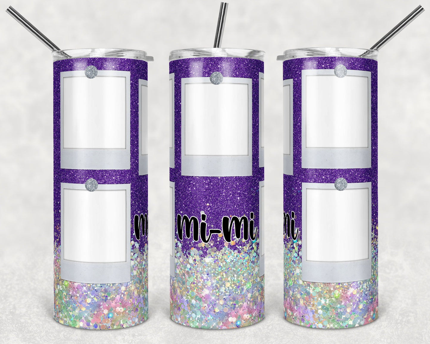 20 oz Skinny Tumbler Picture Frame Purple Glitter 5 photos photo Sublimation Design