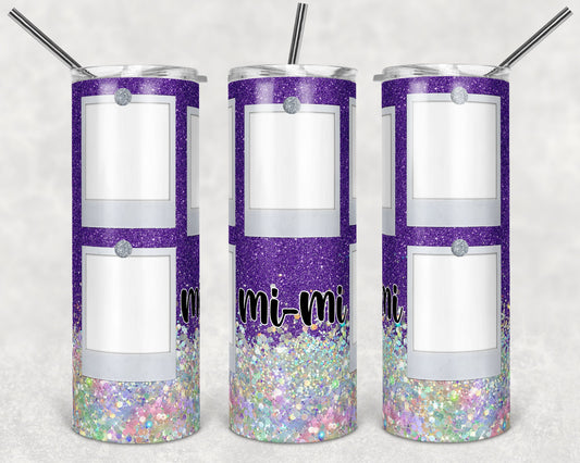 20 oz Skinny Tumbler Picture Frame Purple Glitter 5 photos photo Sublimation Design