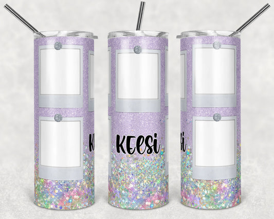 20 oz Skinny Tumbler Picture Frame Purple Lavender Glitter 5 photos photo Sublimation Design