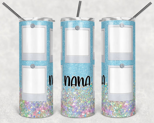 20 oz Skinny Tumbler Picture Frame Light Blue Glitter 5 photos photo Sublimation Design