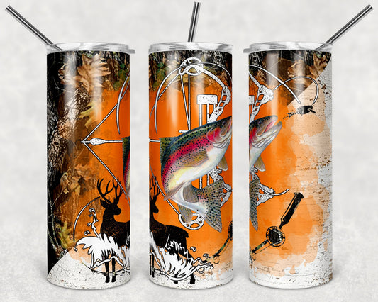 20 oz Skinny Tumbler Sublimation Design Template Trout Deer Bow Hunting Orange