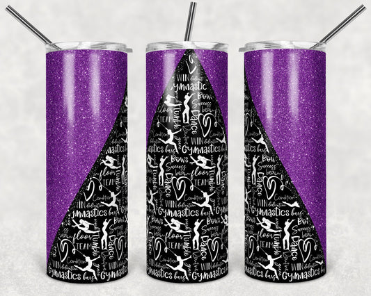 20 oz Skinny Tumbler Sublimation Design Template Gymnastics Glitter V Purple Straight Design