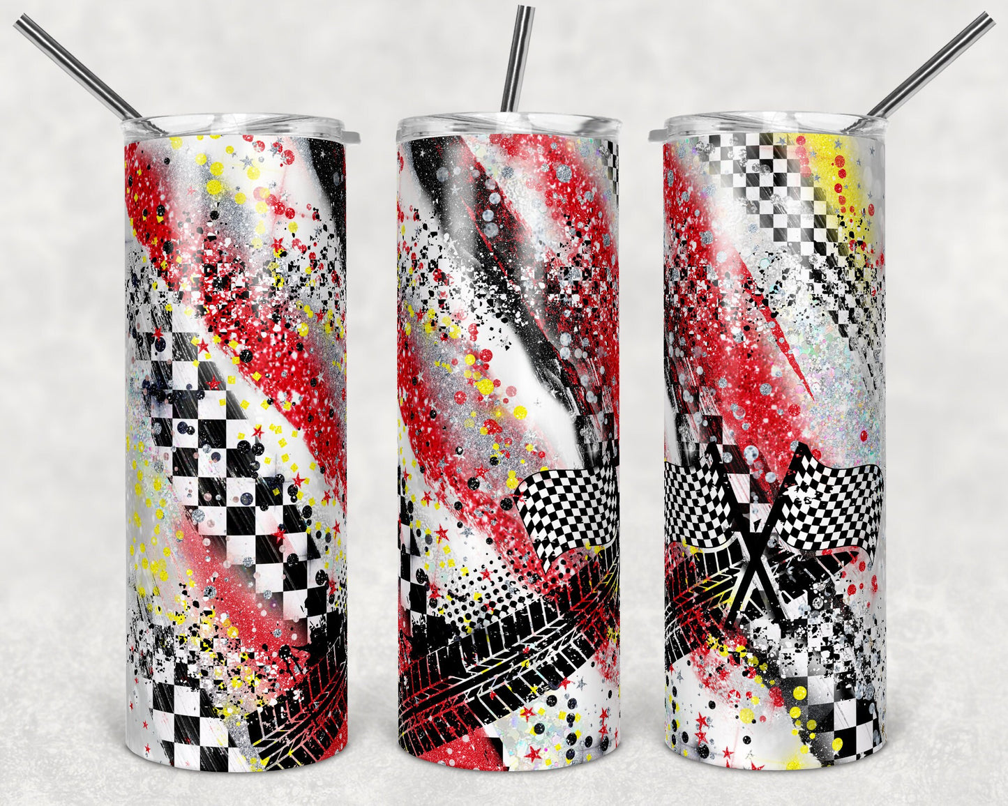 20 oz Skinny Tumbler Sublimation Design Racing Race Milky way Red and Yellow Tumbler