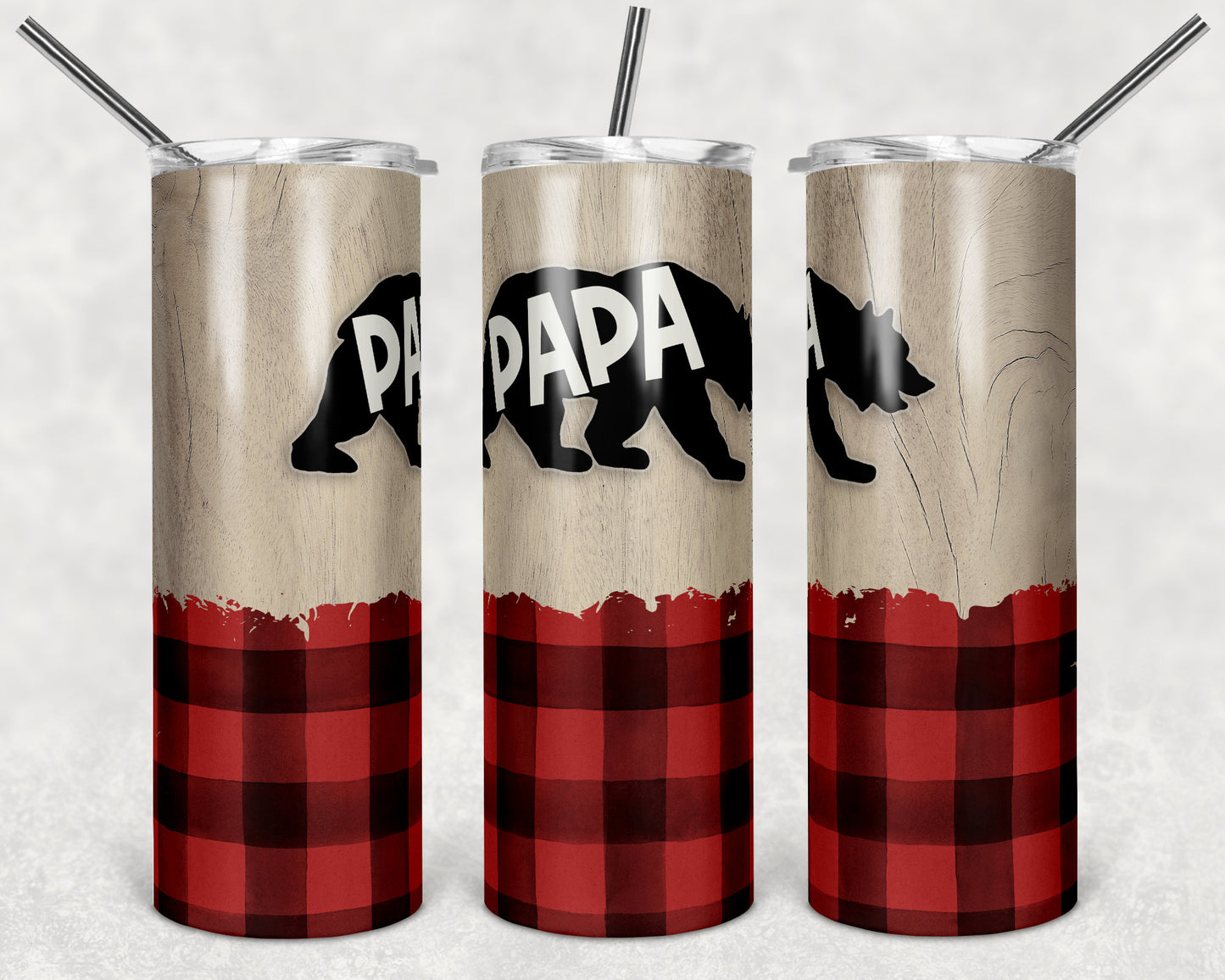 20 oz Skinny Tumbler Sublimation Design Template Plaid Papa Bear Add your own Bears Mother