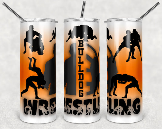 20 oz Skinny Tumbler Monogram Wrestling Image Orange Sublimation Design Print Transfer
