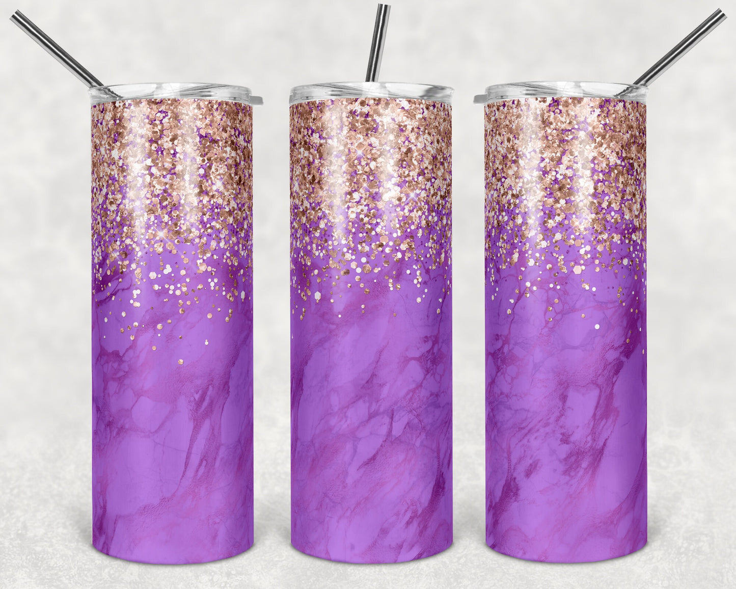 20 oz Skinny Tumbler Sublimation Design Template Rose Glitter Marble Purple Straight Design