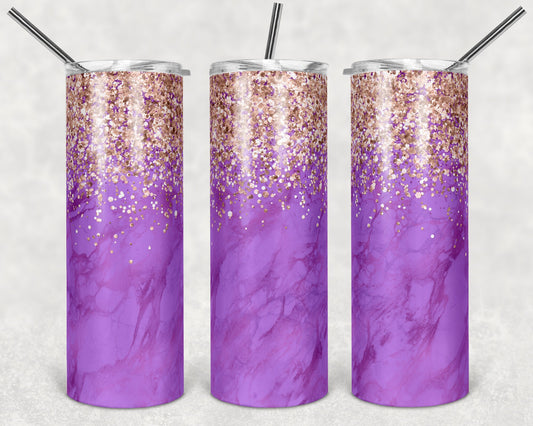 20 oz Skinny Tumbler Sublimation Design Template Rose Glitter Marble Purple Straight Design
