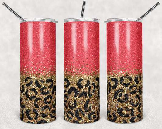 20 oz Skinny Tumbler Sublimation Design Template Glitter Gold Coral Leopard Straight Design