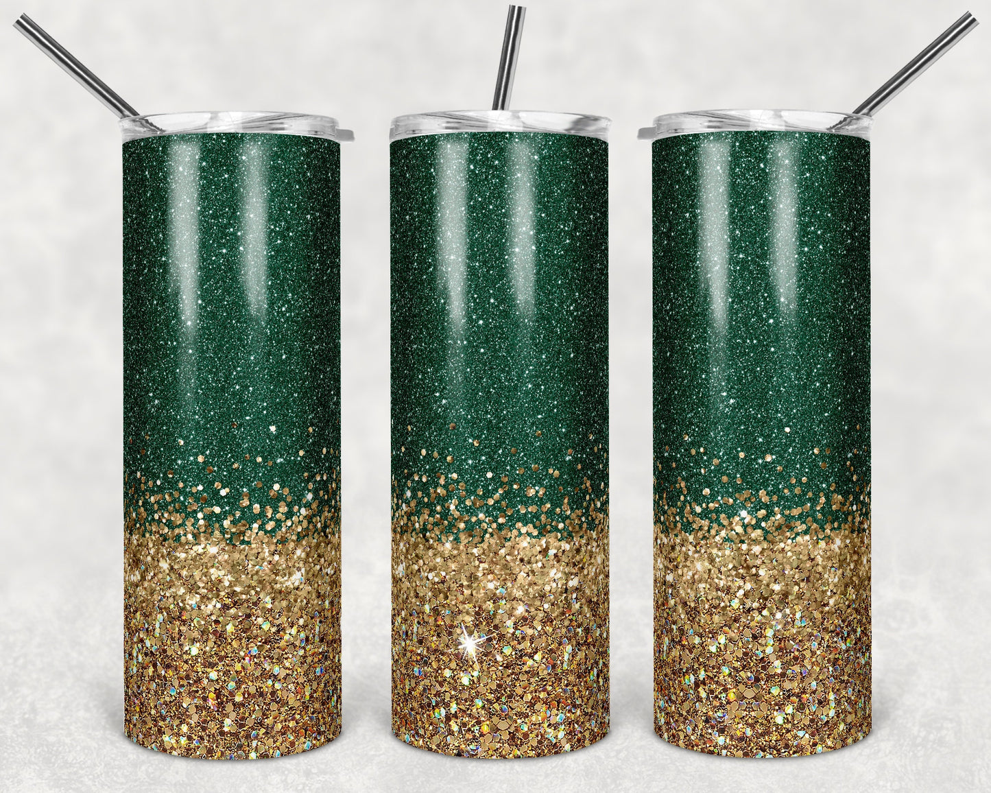 20 oz Skinny Tumbler Sublimation Design Template Glitter Ombre Gold Green Ombre Straight Design