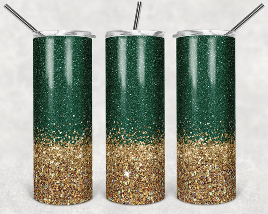 20 oz Skinny Tumbler Sublimation Design Template Glitter Ombre Gold Green Ombre Straight Design