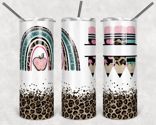 20 oz Skinny Tumbler Rainbow Leopard No Background for Epoxy Makers Teacher Tumbler Pencil Monogram Teacher Life Sublimation