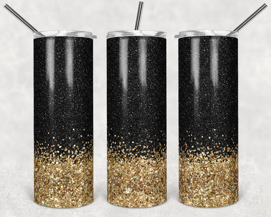 20 oz Skinny Tumbler Gold Black Glitter Sublimation Design Print Transfer