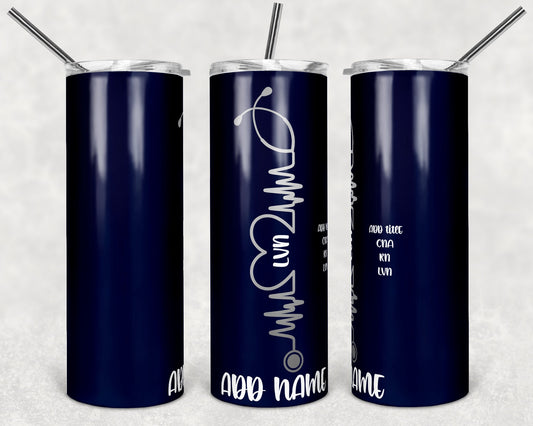 20 oz Skinny Tumbler Sublimation Design Template Navy Nurse Stethescope Heartbeat Inst tumblers