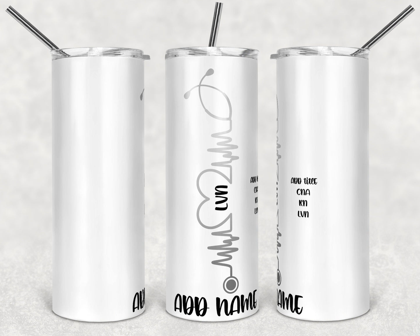 20 oz Skinny Tumbler Sublimation Design Template White Nurse Stethescope Heartbeat Inst tumblers