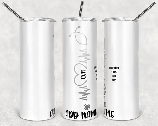20 oz Skinny Tumbler Sublimation Design Template White Nurse Stethescope Heartbeat Inst tumblers